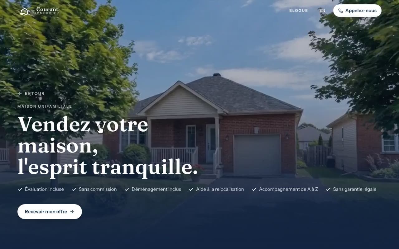 Le site de Courant Immobilier, bâti par JNT Productions