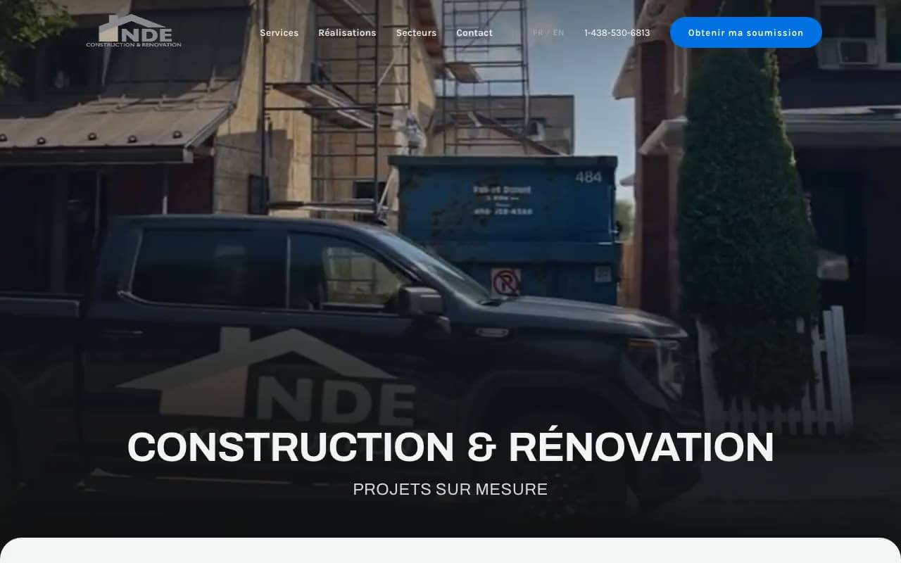 Le site de NDE Construction, bâti par JNT Productions