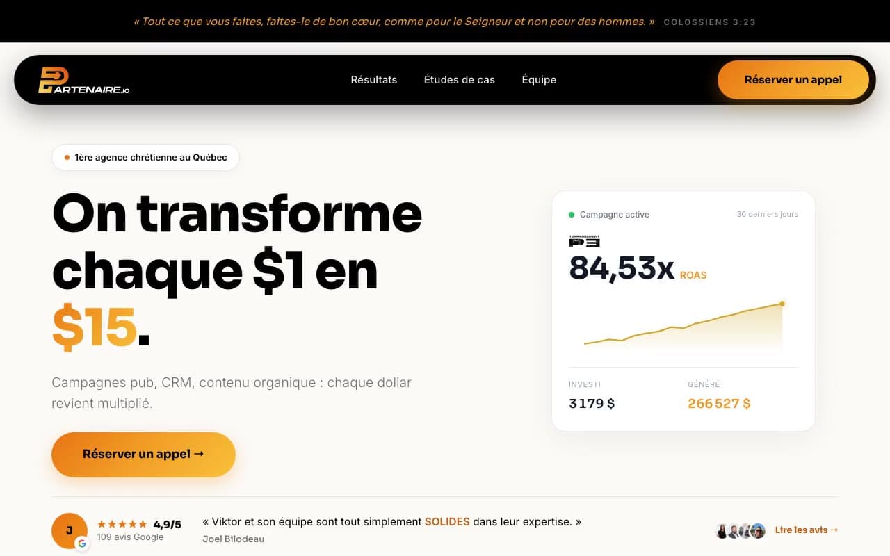 Le site de Partenaire.io, bâti par JNT Productions