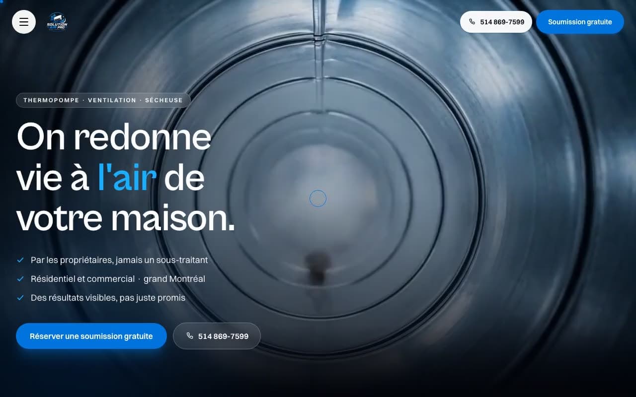 Le site de Solution Air Pro, bâti par JNT Productions