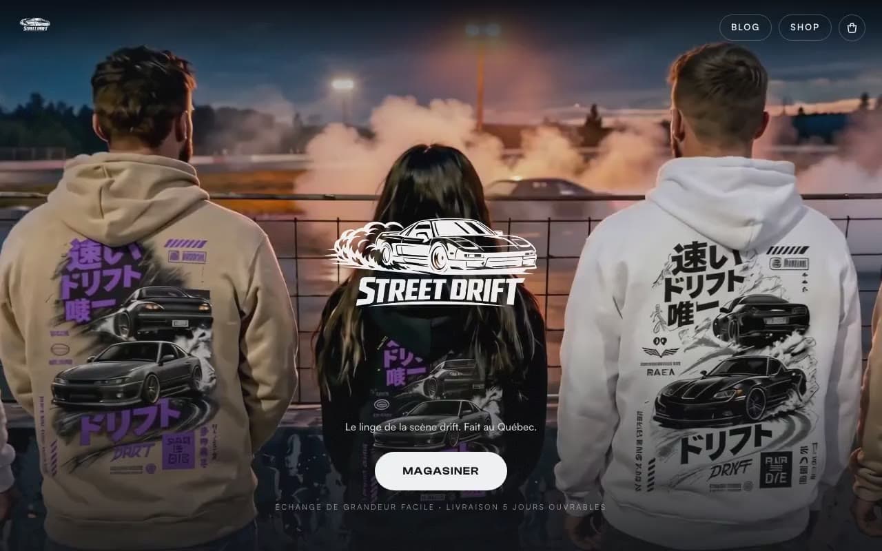 Le site de Street Drift, bâti par JNT Productions
