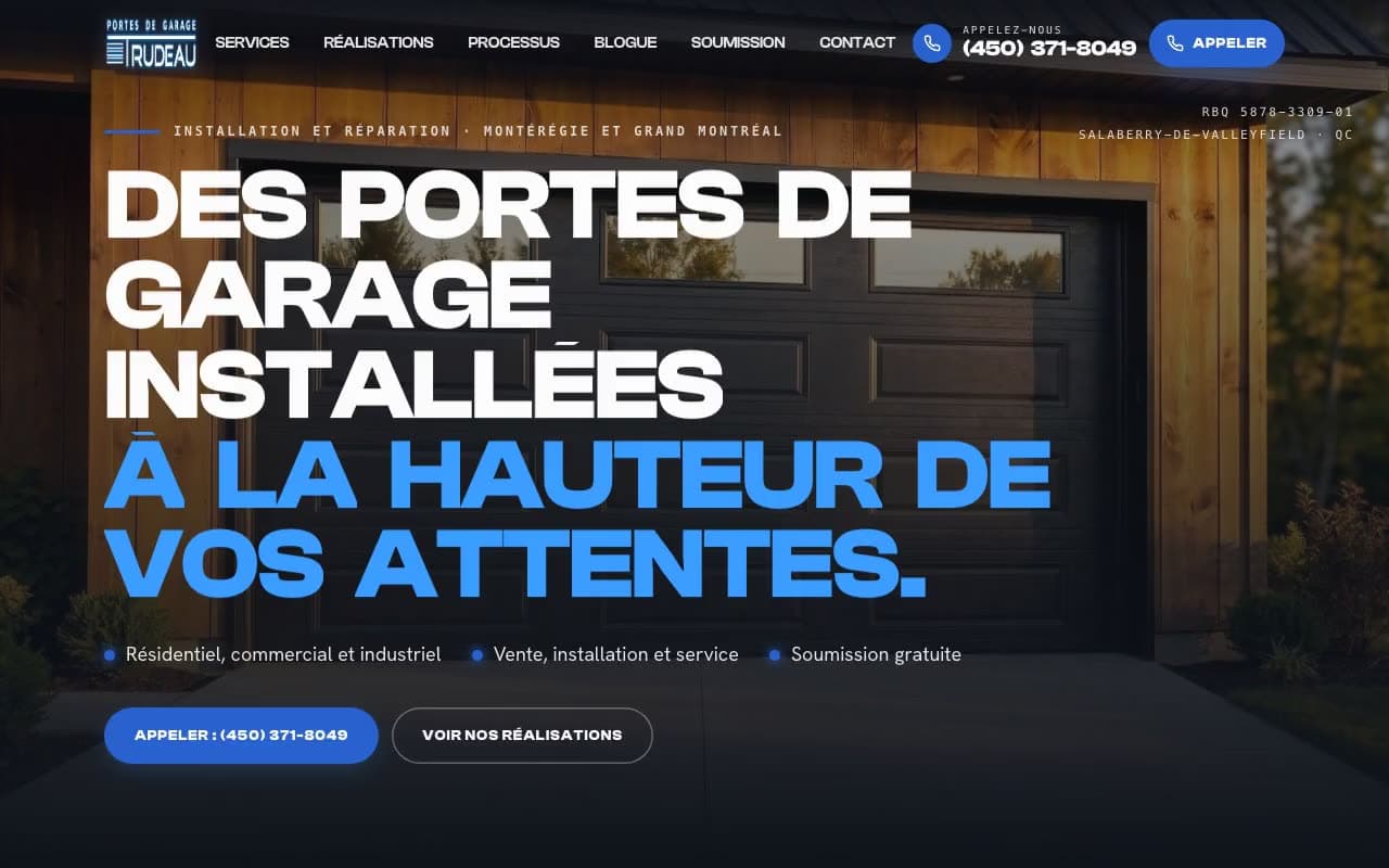 Le site de Portes de garage Trudeau, bâti par JNT Productions